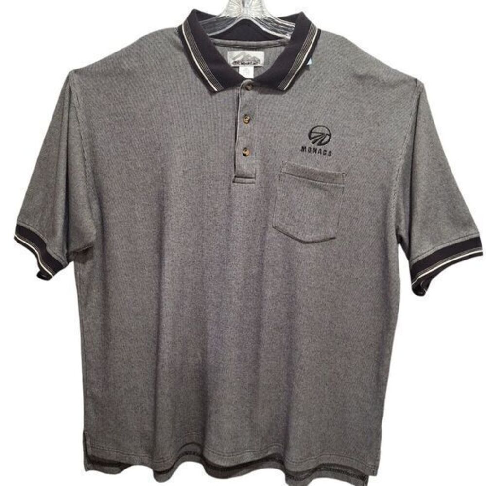 Tri-Mountain Men's 3 Button Short Sleeve Polo Shirt Size 2XL Brown Striped‎
